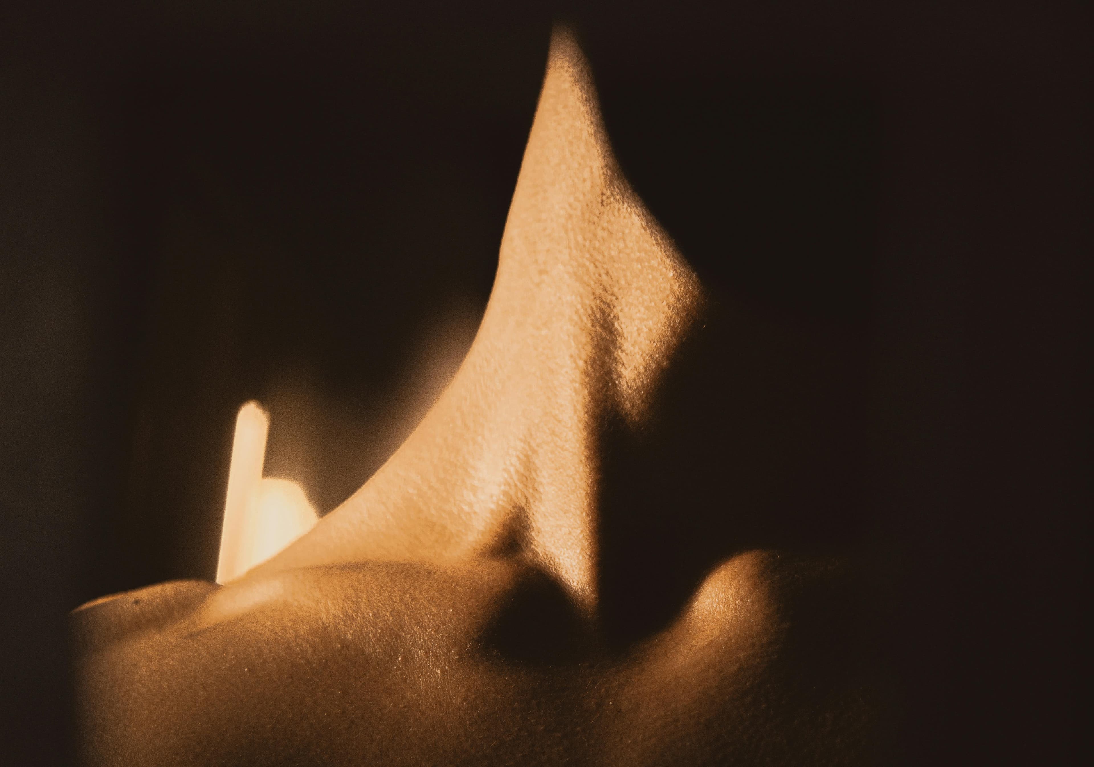Close-up of a skin tag on a person's neck