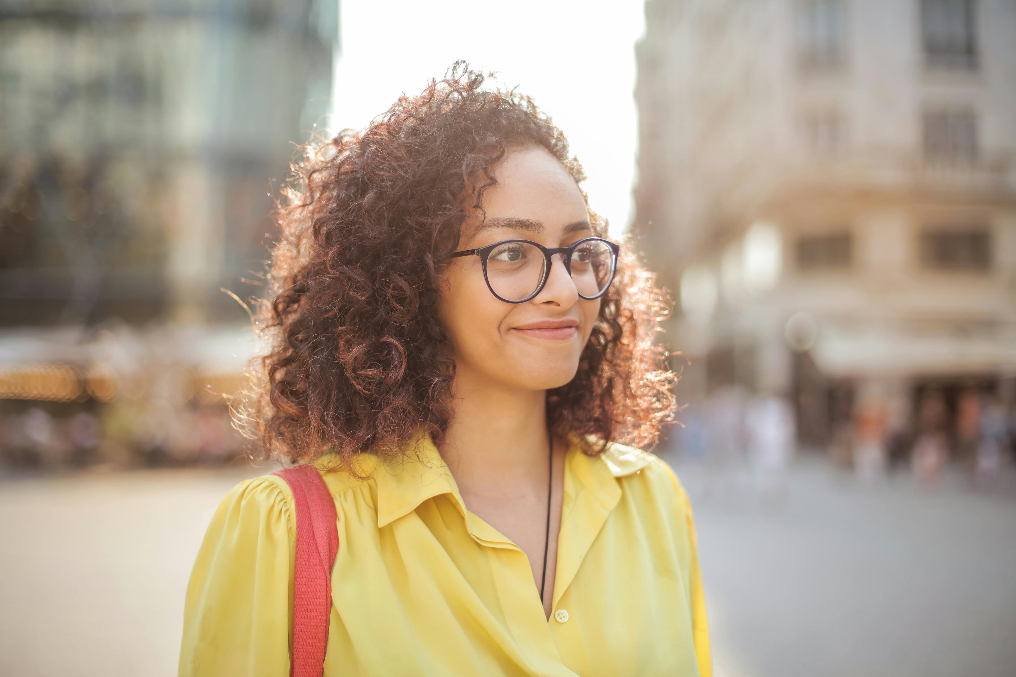 Person wearing protective eyewear to shield eyes from harmful light