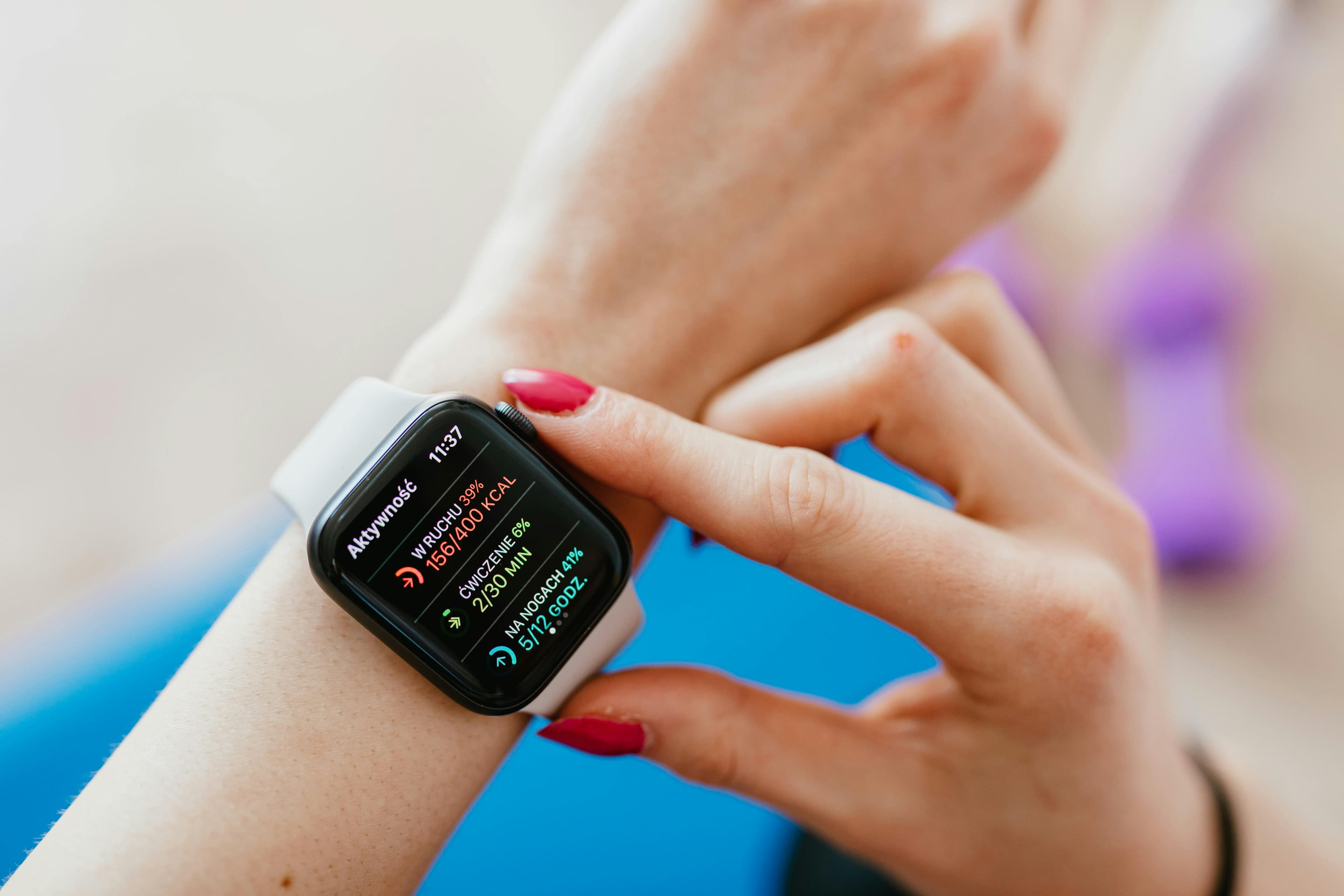 Patient using a smartwatch to monitor heart rate