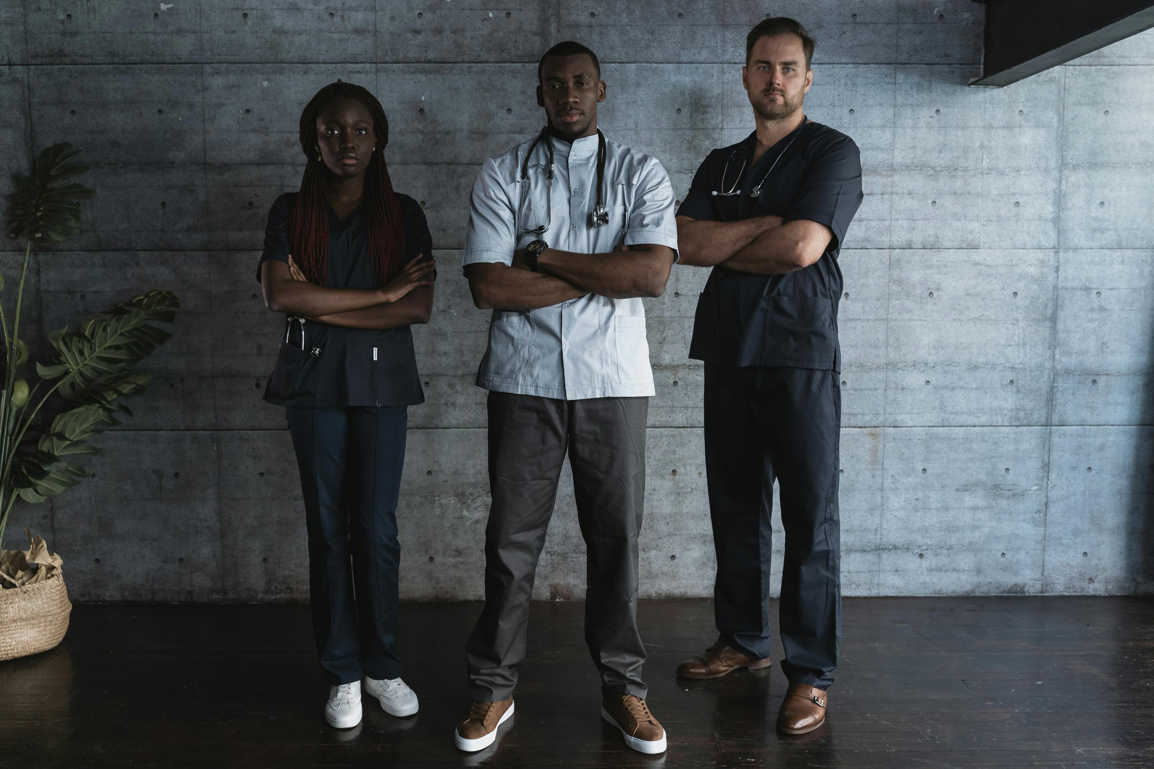 A diverse team of doctors collaborating in a London hospital