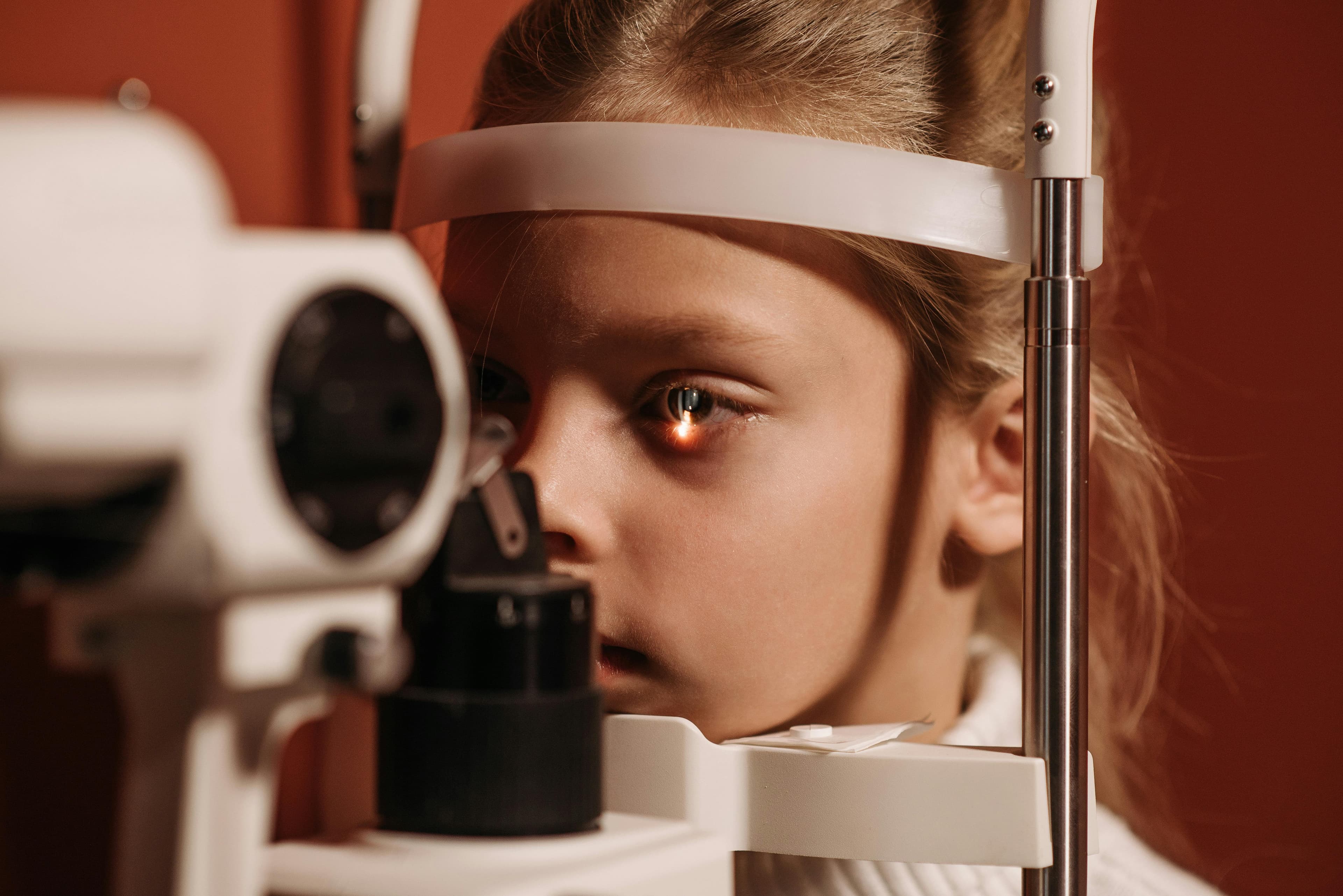 A futuristic eye examination setup showcasing advanced ophthalmic technology