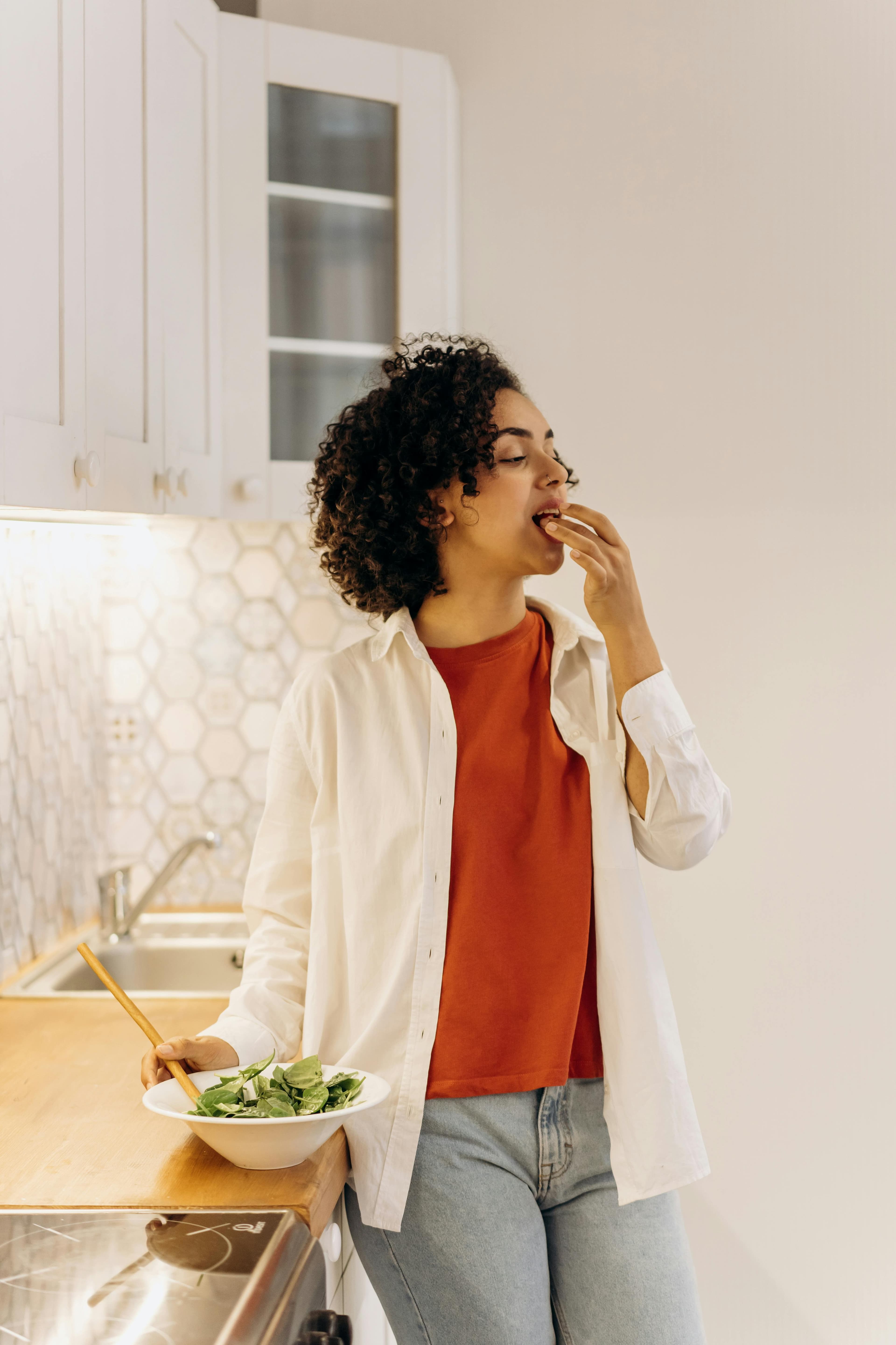 A person engaging in activities that promote eye health, such as eating nutritious food and exercising