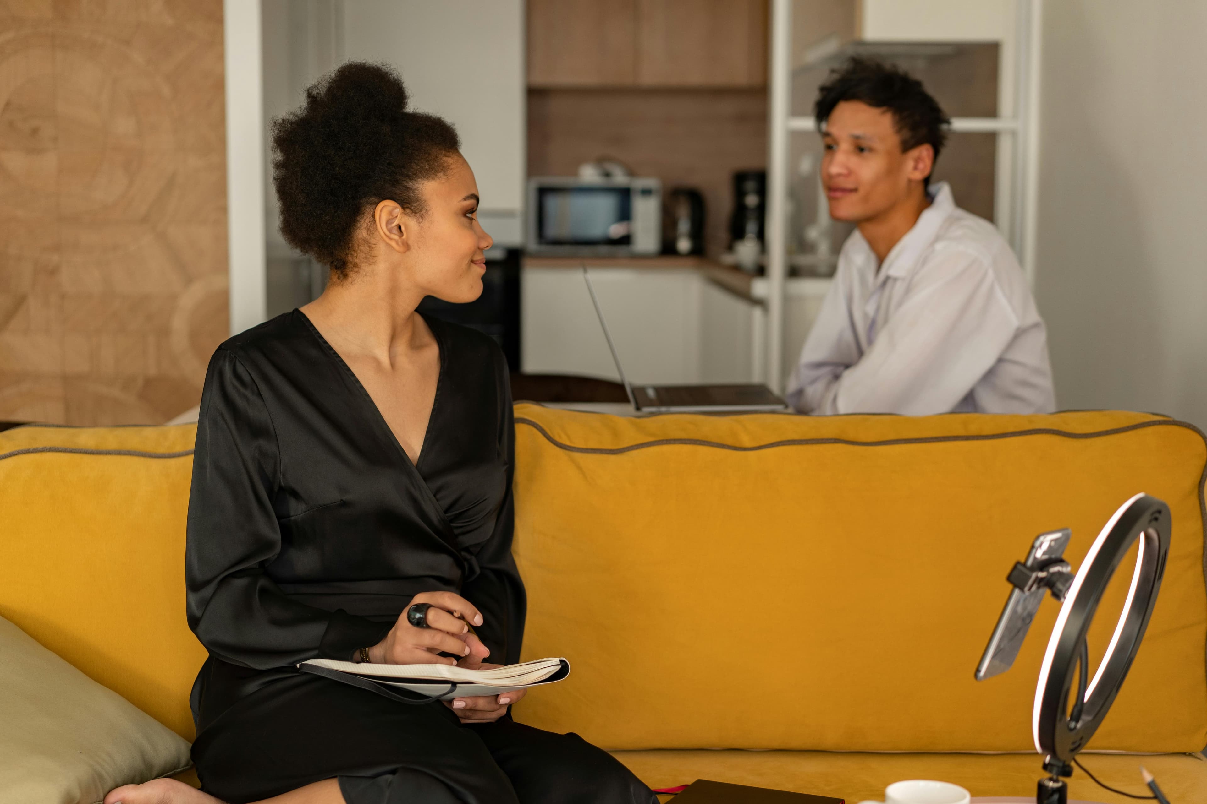 Person engaging in a remote counselling session via video call