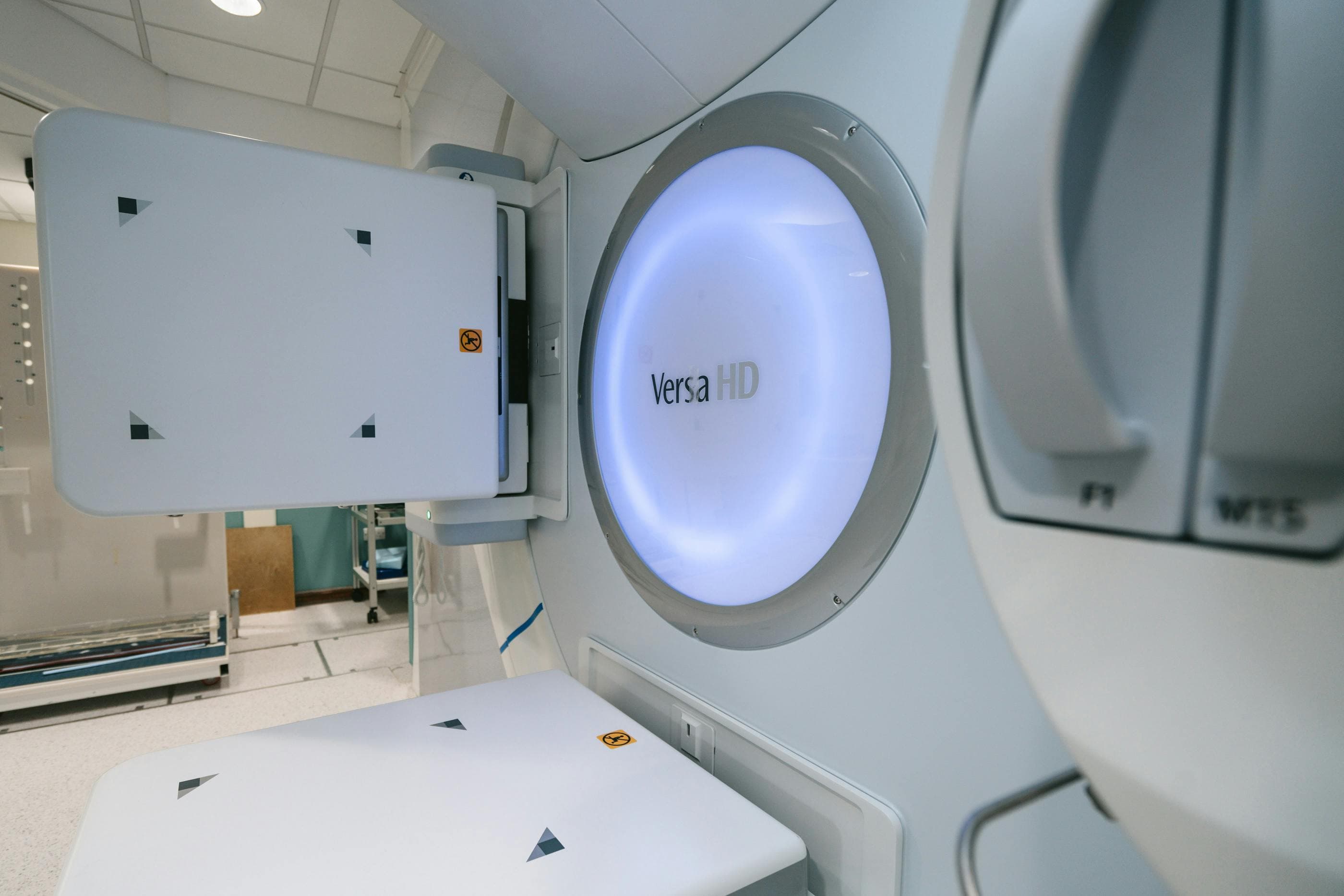 A modern cardiac catheterization laboratory equipped with advanced imaging technology